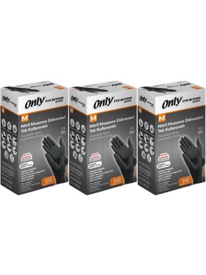 Only Evo Beyond Glove Nitril Siyah Pudrasız Muayene Eldiveni 300 Lü Set M - Medium - Orta (3PK*100)