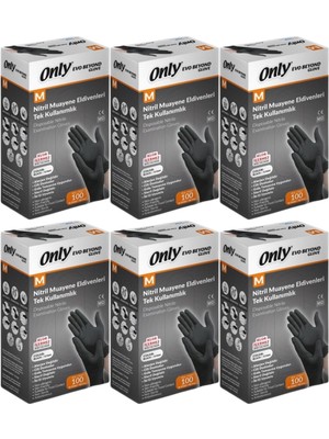 Only Evo Beyond Glove Nitril Siyah Pudrasız Muayene Eldiveni 600 Lü Set M - Medium - Orta (6PK*100)