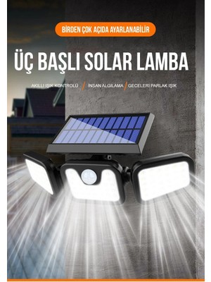 Solar Güneş Enerjili 74 Ledli Hareket Sensörlü 3 Modlu Bahçe Balkon Aydınlatma Sokak Lambası