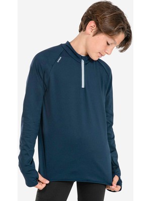 Kiprun Çocuk Uzun Kollu Koşu Tişörtü - Fermuarlı Yaka - Lacivert - Kiprun Warm 100