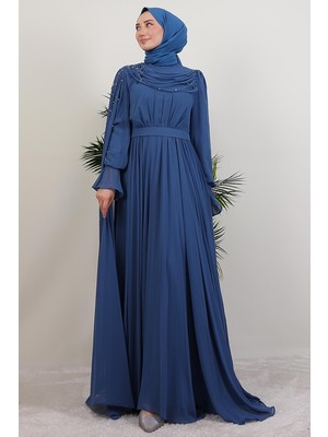 Giza Store Karanfil Pelerinli Elbise Indigo