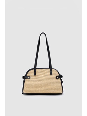 Shule Bags Vosges Hasır Omuz Çantası Suni Deri ve Hasır Kombinasyonu Şık Kadın Çantası