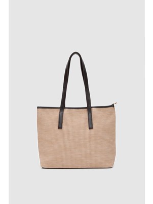 Poor Hasır Görünümlü Omuz Çantası Acı Kahve