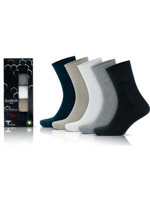 Gowith 5 Çift Organik Pamuk Dikişsiz Lastiksiz Ayağı Sıkmayan Kutulu Yıkamalı Erkek Çorap 3066