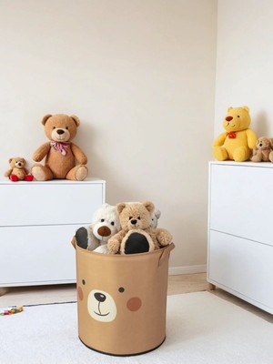 Ayı Tasarımlı Filesiz Bebek Çocuk Odası Saklama Kutusu 37X40 Kahverengi
