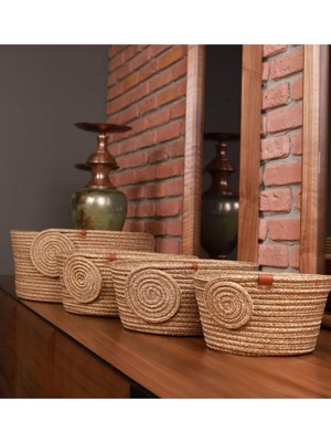 El Dokuma Jüt Sepet Takımı, 4 Parça, Kahverengi, Organizer Seti