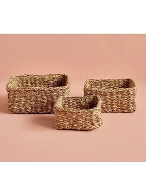 3'lü Kare Hasır Sepet Seti, Beyaz, Şık ve Kullanışlı Organizatörler