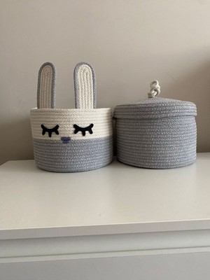 El Yapımı Gri Jüt Tavşan Kulaklı Çocuk Odası Sepet Takımı
