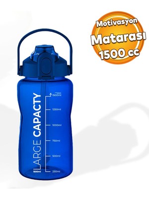 Sağlıklı Polikarbon 1.5 Litre Büyük Kapasiteli Su Matarası Pipetli Suluk Mavi