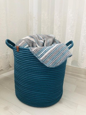 Turkuaz Hasır Sepet, Çok Amaçlı Düzenleyici ve Saksılık, 25X25 Uygun Boyut