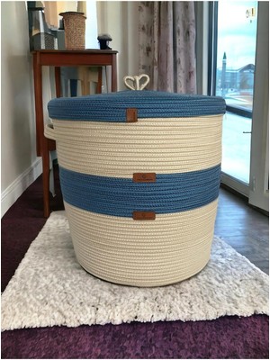 Bej Jüt Hasır Sepet, Düzenleyici Oyuncak ve Çamaşır Kapaklı 100% Doğal Kullanım