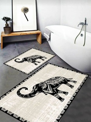 Yıkanabilir Kaymaz Tabanlı 2'li Banyo Paspas Takımı, 60X90 ve 40X60 Ölçüleri