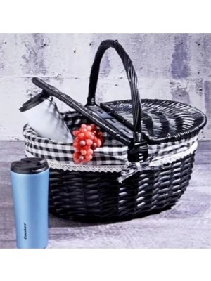 Large Black Wicker Picnic Basket, Stylish And Spacious For Outdoor Enjoyment