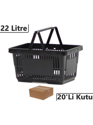 22 Litre Siyah Alışveriş Sepeti, 20'li Paket, Dayanıklı ve Hafif