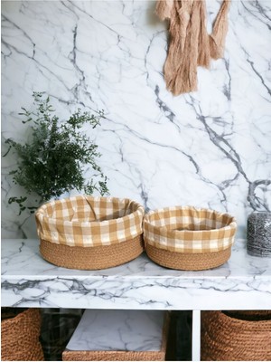 Iki Adet Kahverengi Pötikareli Mutfak Sepeti, 24 ve 28 Cm, Düzenleyici Set