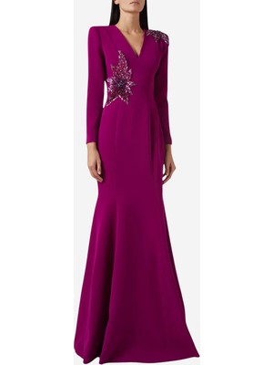 Zahra Krep Kristal Işlemeli Vintage Abiye Elbise