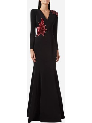 Zahra Krep Kristal Işlemeli Vintage Abiye Elbise