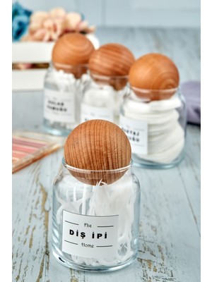 Kahverengi Ahşap Top Kapaklı 300 ml Diş Ipi Organizeri, Şık ve Kullanışlı Kavanoz (1 Adet)