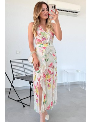 Neşeli Butik Kadın Çiçek Desenli Yazlık Elbise NBMY3788