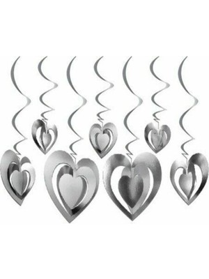 Gri 3D Kalp Tavan Süsü, Sevgililer Günü Dekorasyonu, 10'lu Set