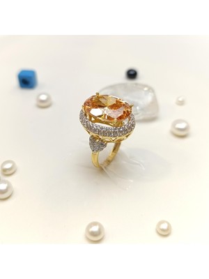 Açık Turuncu Taşlı Yüzük 14 Ayar Altın Hd Videolu