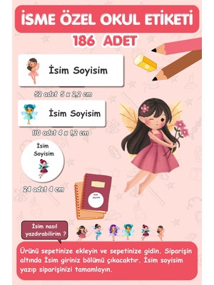 Peri Kızları Temalı Okul Etiketi/ Isme Özel-Defter, Kalem, Kitap ETIKETI/186 ADET-E029