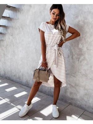 Kadın Kuşaklı Turlu Viskon Kumaş Elbise