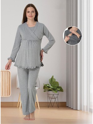 Dvina Effortt Lohusa Pijama Takımı Gri - 4042