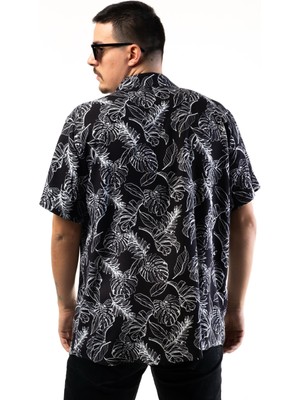 Black Leaf Desen Büyük Beden Erkek Gömlek – Desenli Renkli Rahat Kesim Viskon