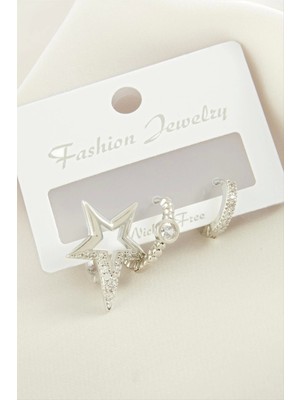 3 Adet Yıldız Zirkon Taşlı Küpe