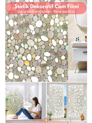 Technosmart Çakıl Taşı Desenli Statik Cam Filmi – 60X100 cm | Rulo Halinde | Efektli