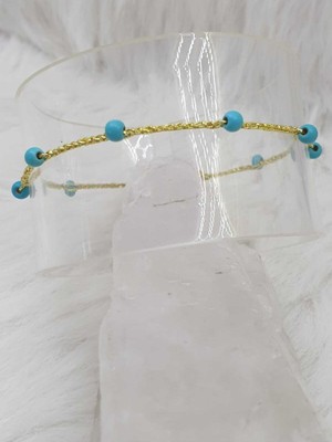 Happy Handmade -  24K Kapamalı Kuyumcu Modeli Turkuaz Doğal Taşlı Sim Zincirli Solmaya Dayanıklı Bileklik 19CM