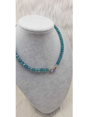 Happy Handmade -  Kristal Boncuklu Zirkon Taş Kelebek Figürlü Kolye Hediyelik Aksesuar Takı