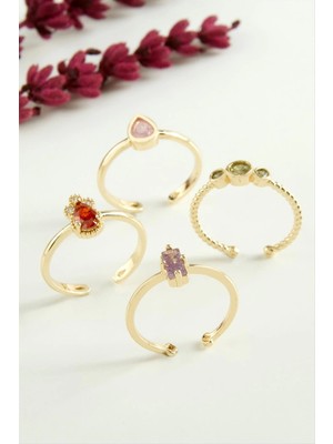 Karışık Zirkon Taşlı Lüks Çelik Yüzük