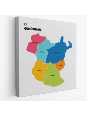 Il ve Ilçeler Haritası Gumüşhane, Modern Dekoratif Kanvas Tablo, Duvar Dekoru 1348