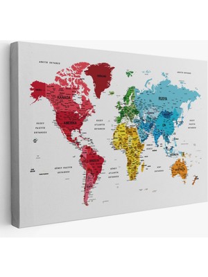 Detaylı ve Eğitici Türkçe Dünya Haritası, Harita Dekoratif Kanvas Tablo, Duvar Dekoru 1633