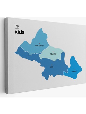 Il ve Ilçeler Haritası Kilis, Modern Dekoratif Kanvas Tablo, Duvar Dekoru 1390