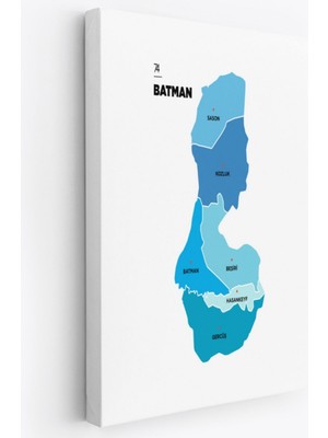 Il ve Ilçeler Haritası Batman, Modern Dekoratif Kanvas Tablo, Duvar Dekoru 1287