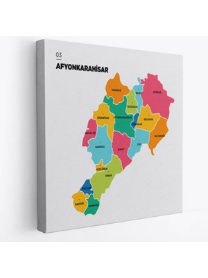 Il ve Ilçeler Haritası Afyonkarahisar, Modern Dekoratif Kanvas Tablo, Duvar Dekoru 1254