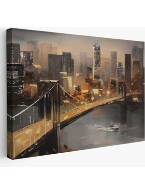 Köprü ve Nehir Manzarası Newyork Dekoratif Kanvas Tablo, Duvar Dekoru 3733