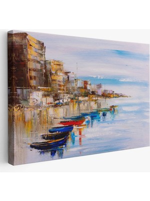 Renkli Tekneler ve Sahil Dekoratif Kanvas Tablo, Duvar Dekoru 3723