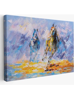 Yağlıboya Görünüm Koşan Atlar Dekoratif Kanvas Tablo, Duvar Dekoru 3490