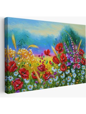 Baharda Açan Çiçekler Doğa Yağlıboya Görünüm Dekoratif Kanvas Tablo, Duvar Dekoru 3749