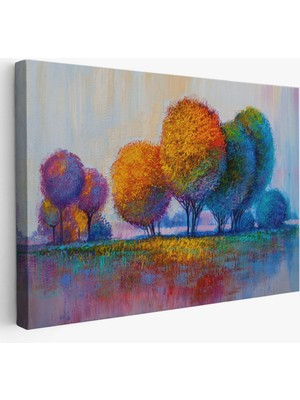 Yağlıboya Görünüm Renkli Ağaçlar Dekoratif Kanvas Tablo, Duvar Dekoru 3608