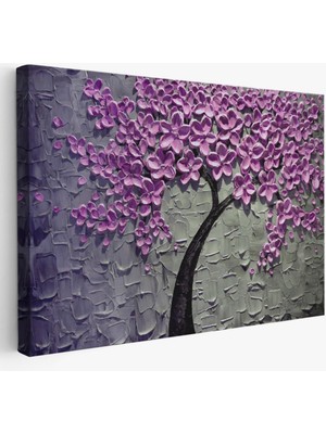 Yağlıboya Görünüm Pembe Çiçek Ağacı Dekoratif Kanvas Tablo, Duvar Dekoru 3706