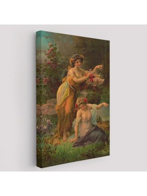 Göl ve Çiçekli Kadın Dekoratif Kanvas Tablo, Duvar Dekoru 6248