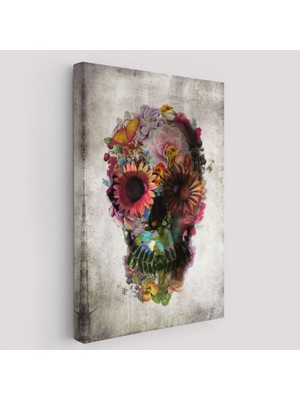 Rengarenk Çiçekli Şeker Kafatası Ölülerin Günü Dekoratif Kanvas Tablo, Duvar Dekoru 5253