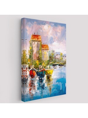 Yağlıboya Görünüm Liman Dekoratif Kanvas Tablo, Duvar Dekoru 5931