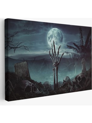 Mezarlıkta Çıkan El Cadılar Bayramı Dekoratif Kanvas Tablo, Duvar Dekoru 5205