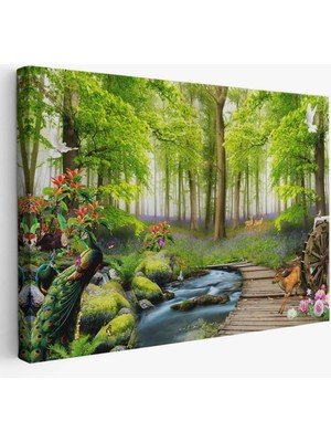 Ormanda Hayvanlar Dekoratif Kanvas Tablo, Duvar Dekoru 3713